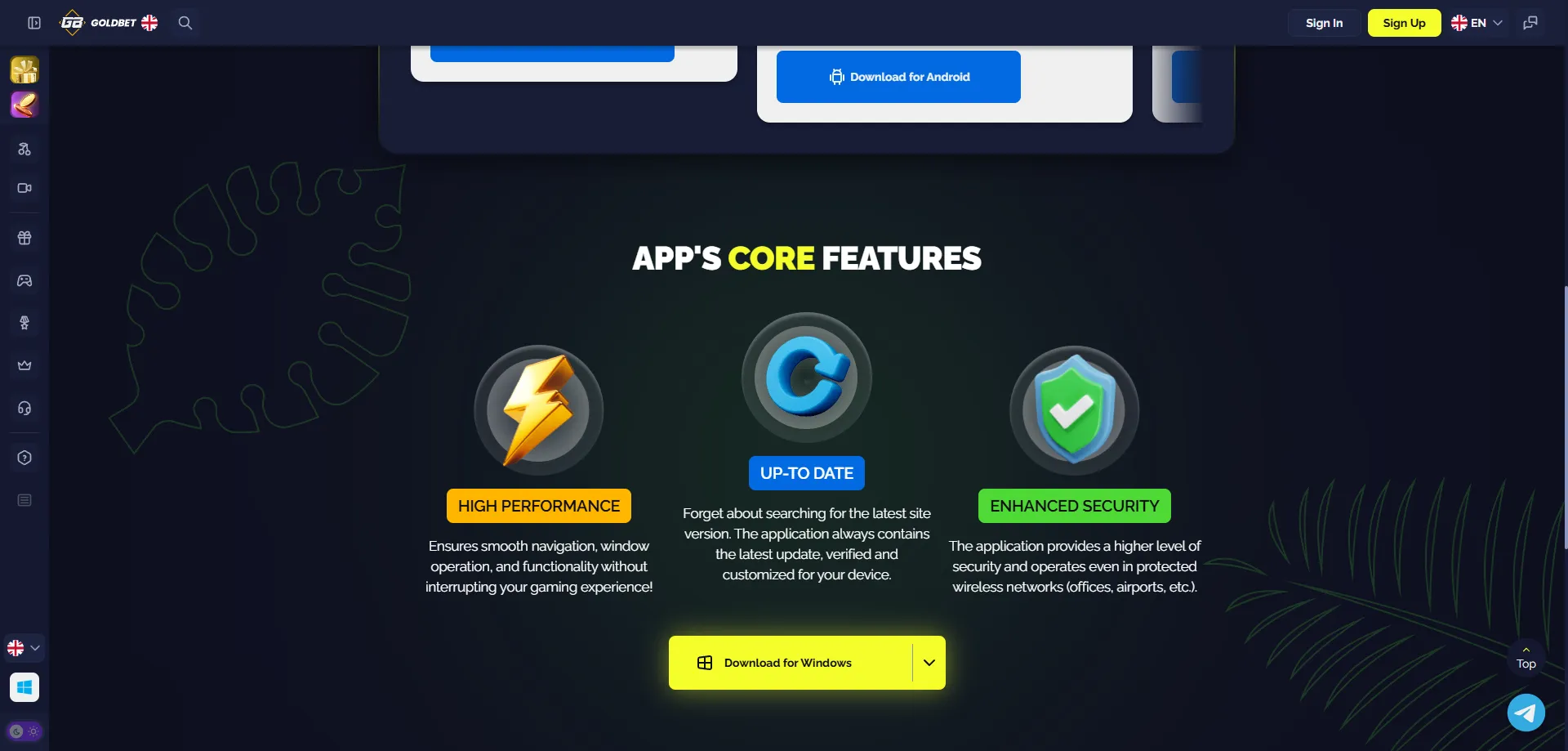App mobile Goldbet.io per Android e iOS — gioca ovunque